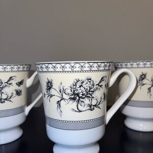 Elegant Vintage Floral Cream and Black Charter Club Tuileries Bone China Mugs